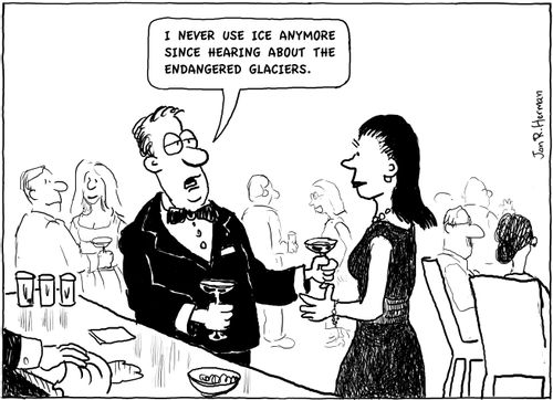 "I never use ice anymore since hearing about the endangered glaciers."