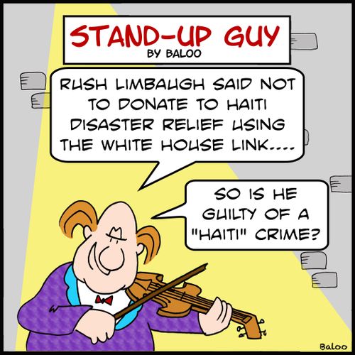 'Rush Limbaugh said not to donate to Haiti using the White House link.... So is he guilty of a 'Haiti' crime?'