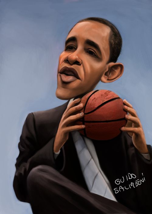Barack Obama holding a basketball.