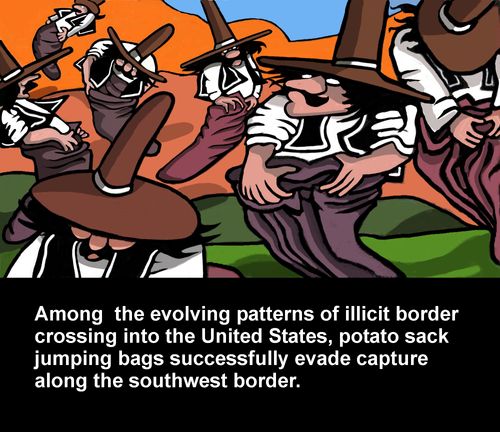 Illegal aliens resort to potato sack jumping bags to cross into the Unites States