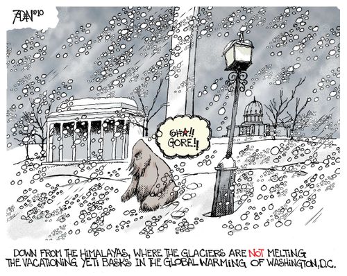 Down from the Himalayas, where the glaciers are not melting, the vacationing yeti basks in the global warming of Washington DC.
