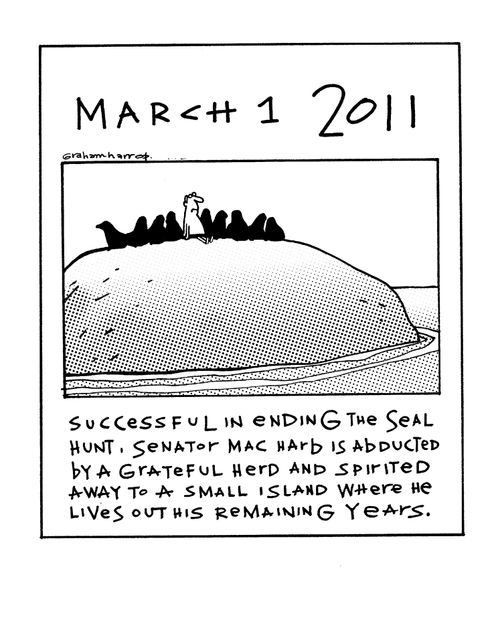 Successful in ending the seal hunt, Senator Mac Harb is abducted by a grateful herd and spirited away to a small island.