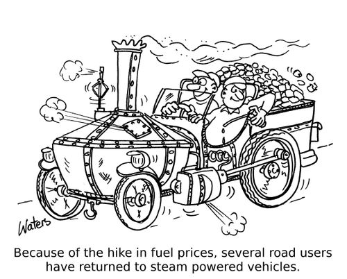 Because of the hike in fuel prices, several road users have returned to steam powered vehicles.
