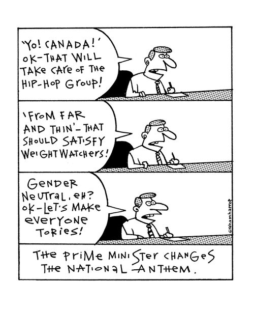 The Prime Minister changes the National Anthem to win support.