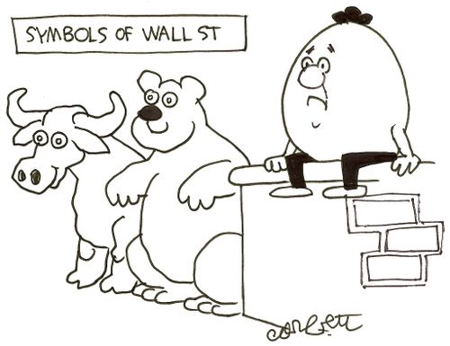 Symbols of Wall St: bull, bear, Humpty Dumpty.