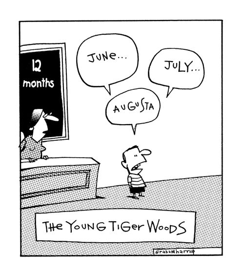 The young Tiger Woods lists the months.