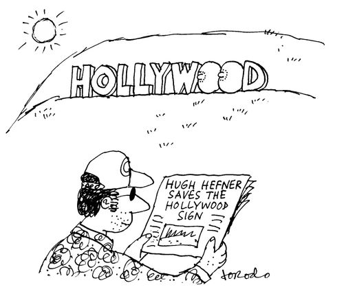 Hugh Hefner saves the Hollywood sign.