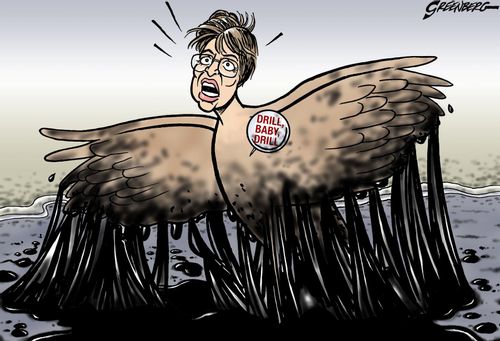 Palin trapped in oil.
