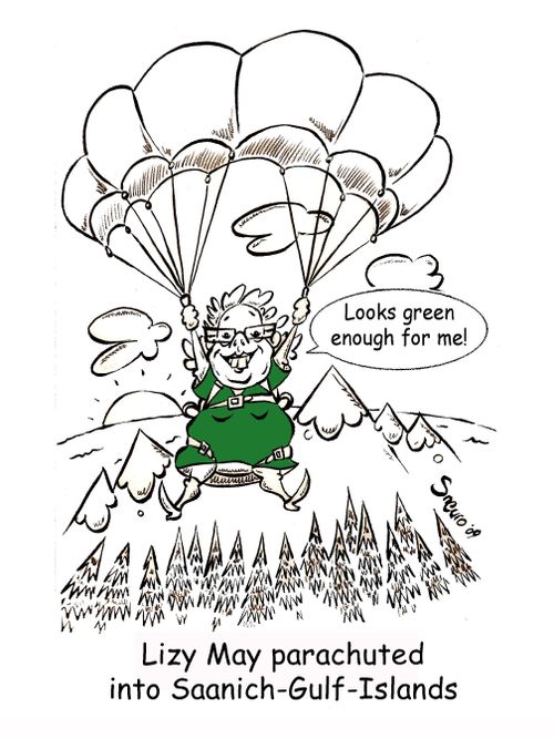 Looks green enough for me! Lizy May parachuted into Saanich-Gulf-Islands.