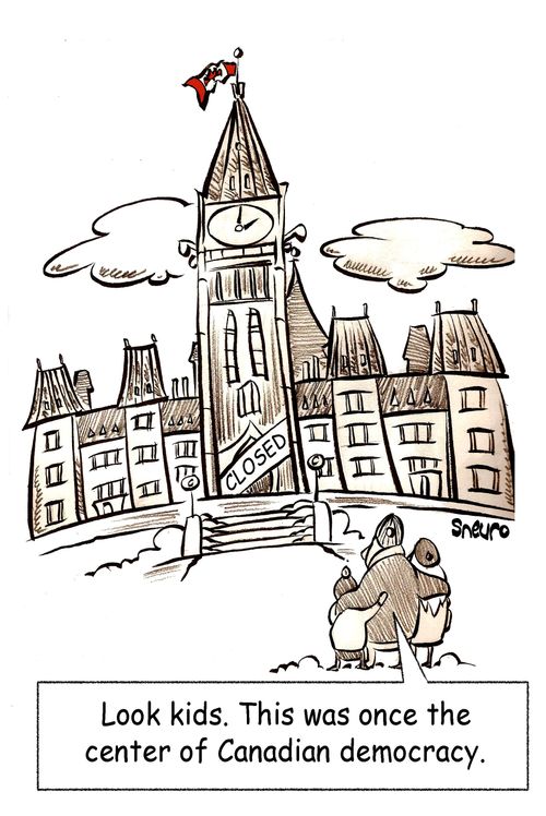 'Look kids. This was once the center of Canadian democracy.'