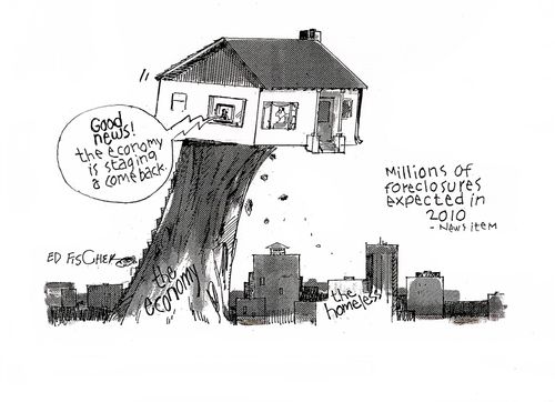 "Good news! The economy is staging a comeback..."