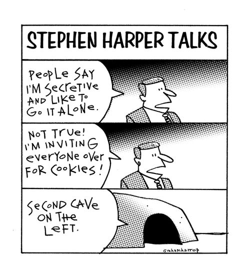 Stephen Harper talks, denying he's secretive and likes to go it alone.