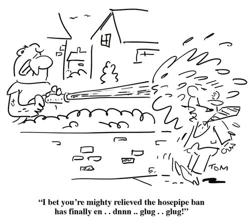 "I bet you're mighty relieved the hosepipe ban has finally en...dnnn...glug...glug!"