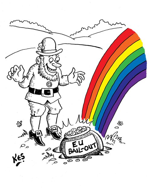 Leprechaun finds EU bail out at the end of a rainbow.