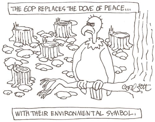 The GOP replaces the Dove of Peace with their environmental symbol...