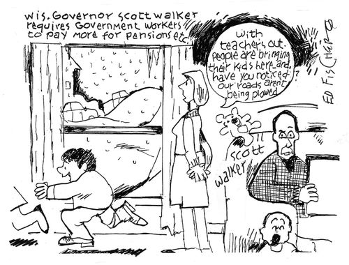 Gov. Scott Walker requires government workers to pay more for pensions.