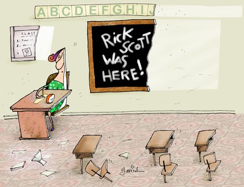 Florida governor, Rick Scott, cuts budget.