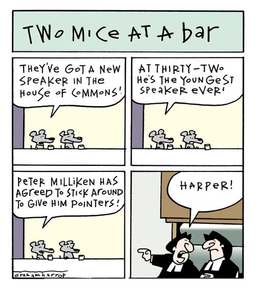 Two mice at a bar: 'They've got a new Speaker in the House of Commons.'