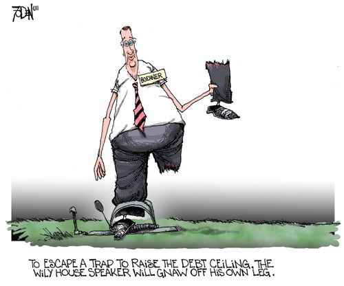 'To escape a trap to raise the debt ceiling the wily house speaker will gnaw of his own leg.'