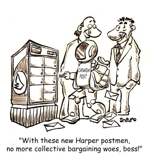 With these new Harper postmen, no more collective bargaining woes, boss!