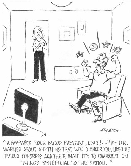 'Remember your blood pressure, dear!...the Dr, warned about anything that would anger you, like this divided congress and their inability to compromise on things beneficial to the nation.'