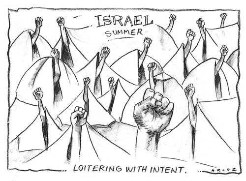protesters call for affordable housing by pitching tents in streets of Tel Aviv.