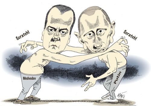 Putin and Medvedev Scratching each other's back