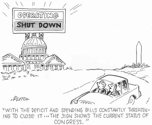 'With the deficit and spending bills constantly threatening to close it...the sign shows the current status of Congress.'