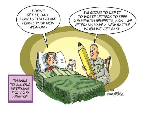 'I'm going to use it to write letters to keep our health benefits, son...we veterans have a new battle when we get back.'