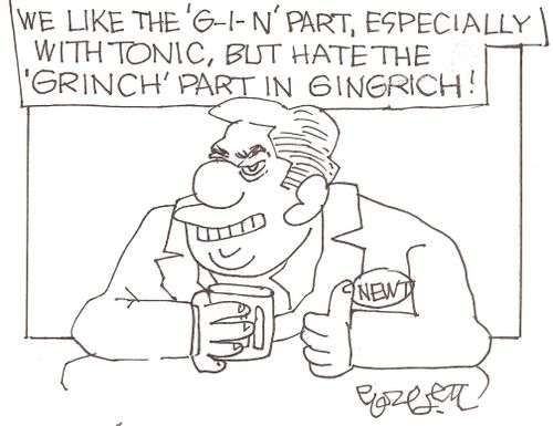 'We like the 'G-I-N' part, especially with tonic, but hate the 'GRINCH' part in Gingrich!'