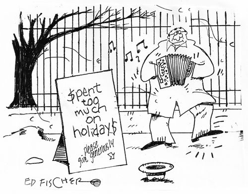 'Spent Too Much On Holidays...Please Give Generously.'