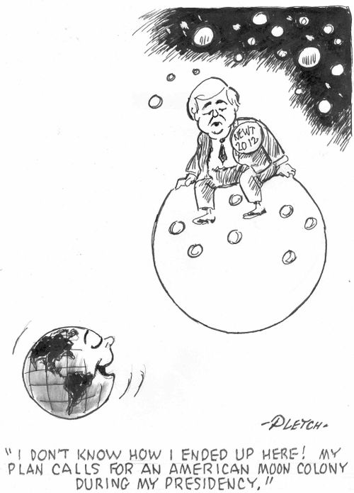 'I don't know how I ended up here!  My plan calls for an American moon colony during my presidency.'