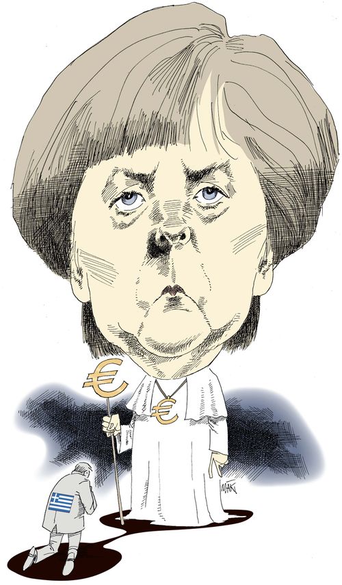 Greece Bowing Before Angela Merkel
