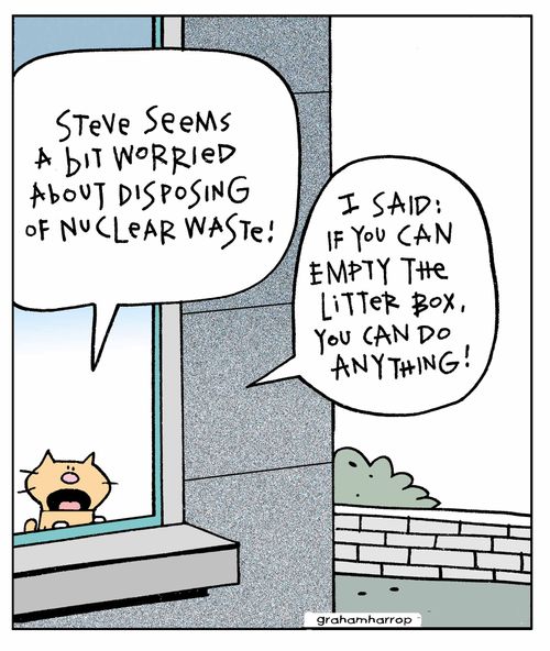 "Steve seems a bit worried about disposing of nuclear waste!'"