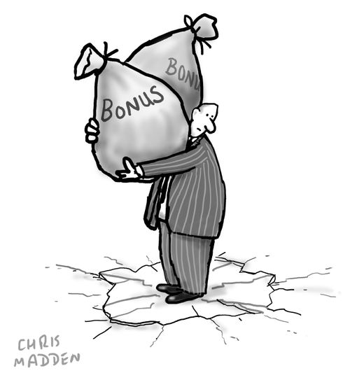 The ground cracking beneath a banker's feet because his bonus is so big and heavy.