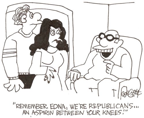 'Remember, Edna, we're Republicans...an aspirin berween your knees!'