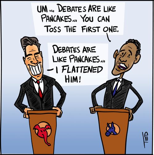 'Um. . . Debates are like pancakes. . . you can toss the first one.'