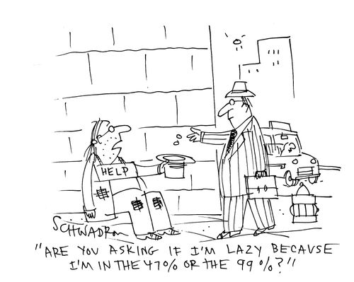 "Are you asking if I'm lazy because I'm in the 47% or the 99%?"