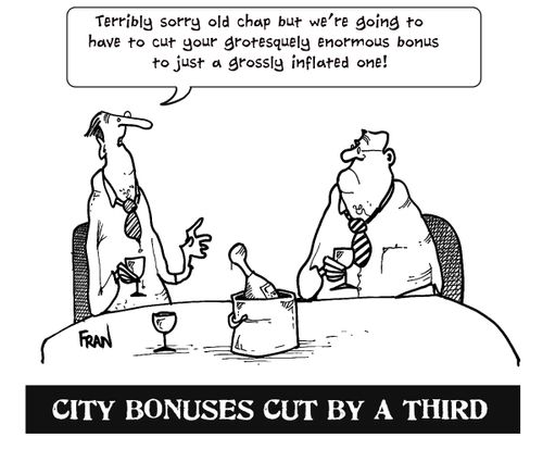 'City bonuses cut by a third.'