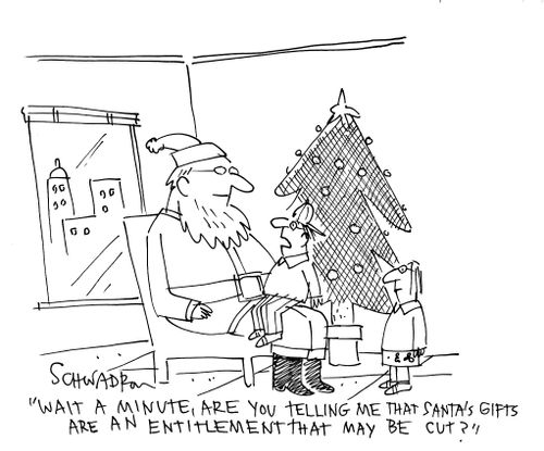 'Wait a minute, are you telling me that Santa's gifts are an entitlement that may be cut?'
