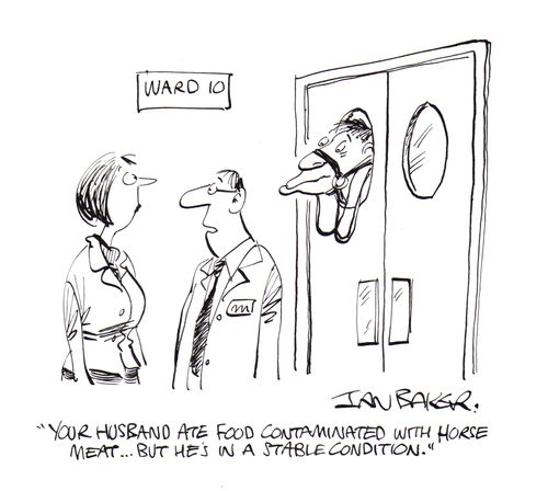'Your husband ate food contaminated with horse meat...But he's in a stable condition.'