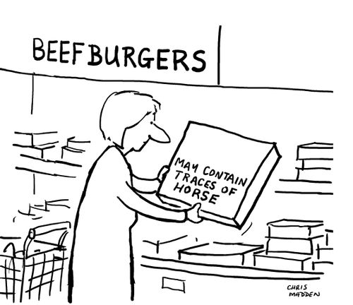 Beefburgers - may contain traces of horse.