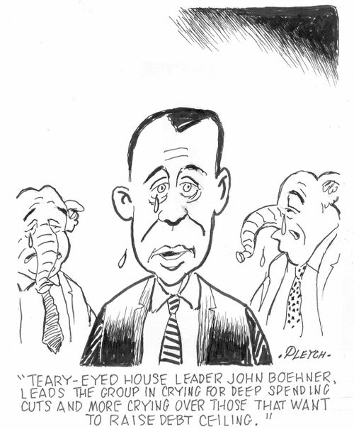 'Teary-eyed house leader John Boehner, leads the group in crying for deep spending cuts . . .'