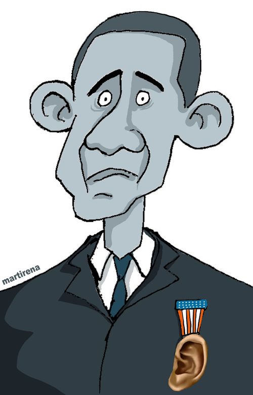 Barack Obama with a listening medal.