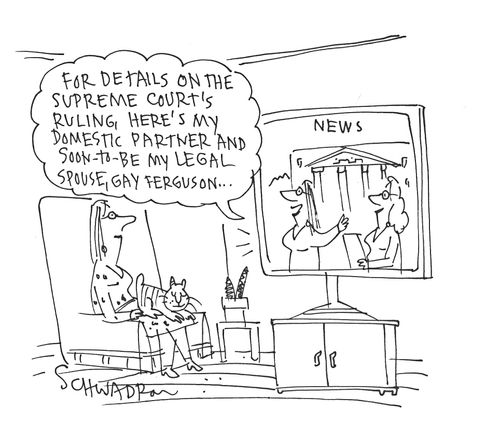 "For details on the supreme court's ruling, here's my domestic partner and soon-to-be my legal spouse..."