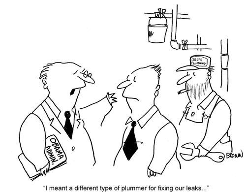 'I meant a different type of plummer for fixing our leaks...'