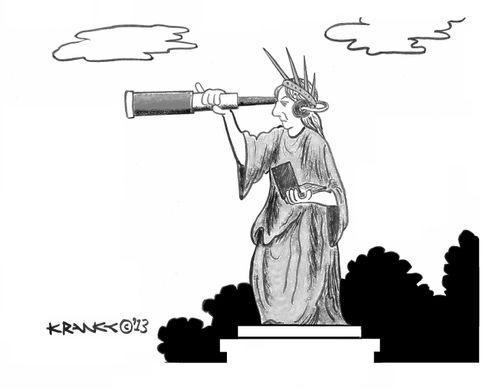 Statue of Liberty spies on people.