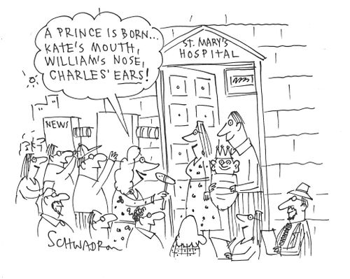 'A prince is born...Kate's mouth, William's nose, Charles' ears!'