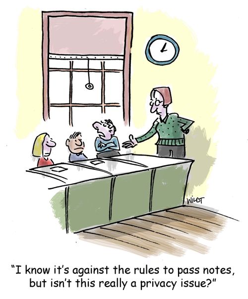'I know it's against the rules to pass notes, but isn't this really a privacy issue?'
