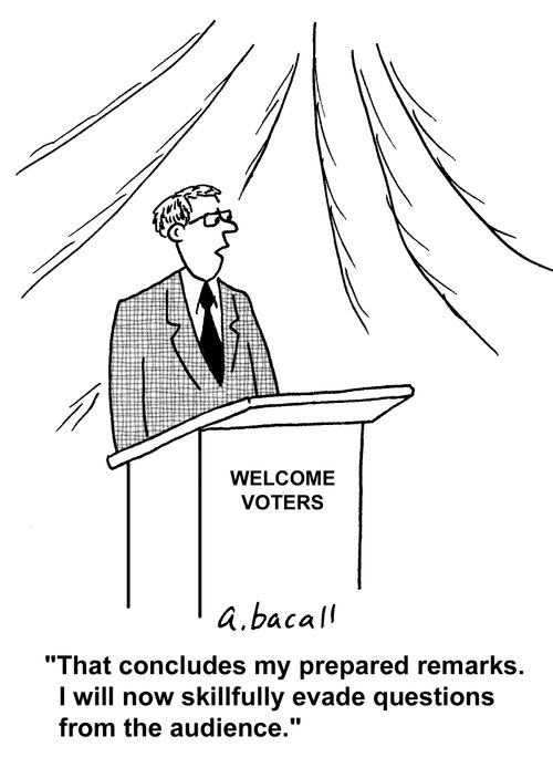 'That concludes my prepared remarks. I will now skillfully evade questions from the audience.'